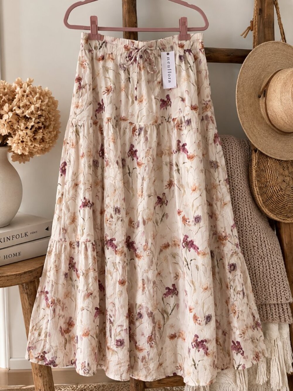 Neuflora Paloma Floral Cotton Tiered Maxi Skirt XL NWT